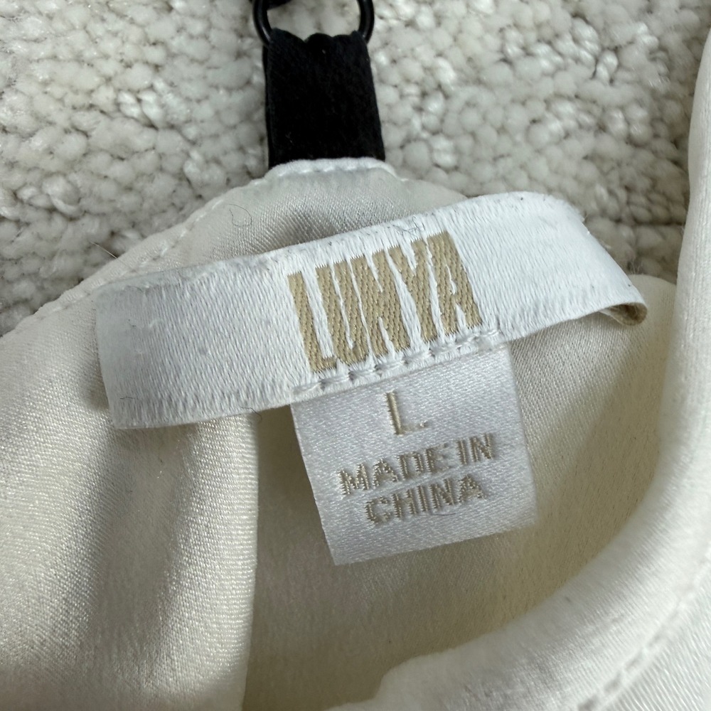 Lunya Silk Slip Dress Womens Large Cream Black T-Back Washable Pockets Excellent - Picture 5 of 12